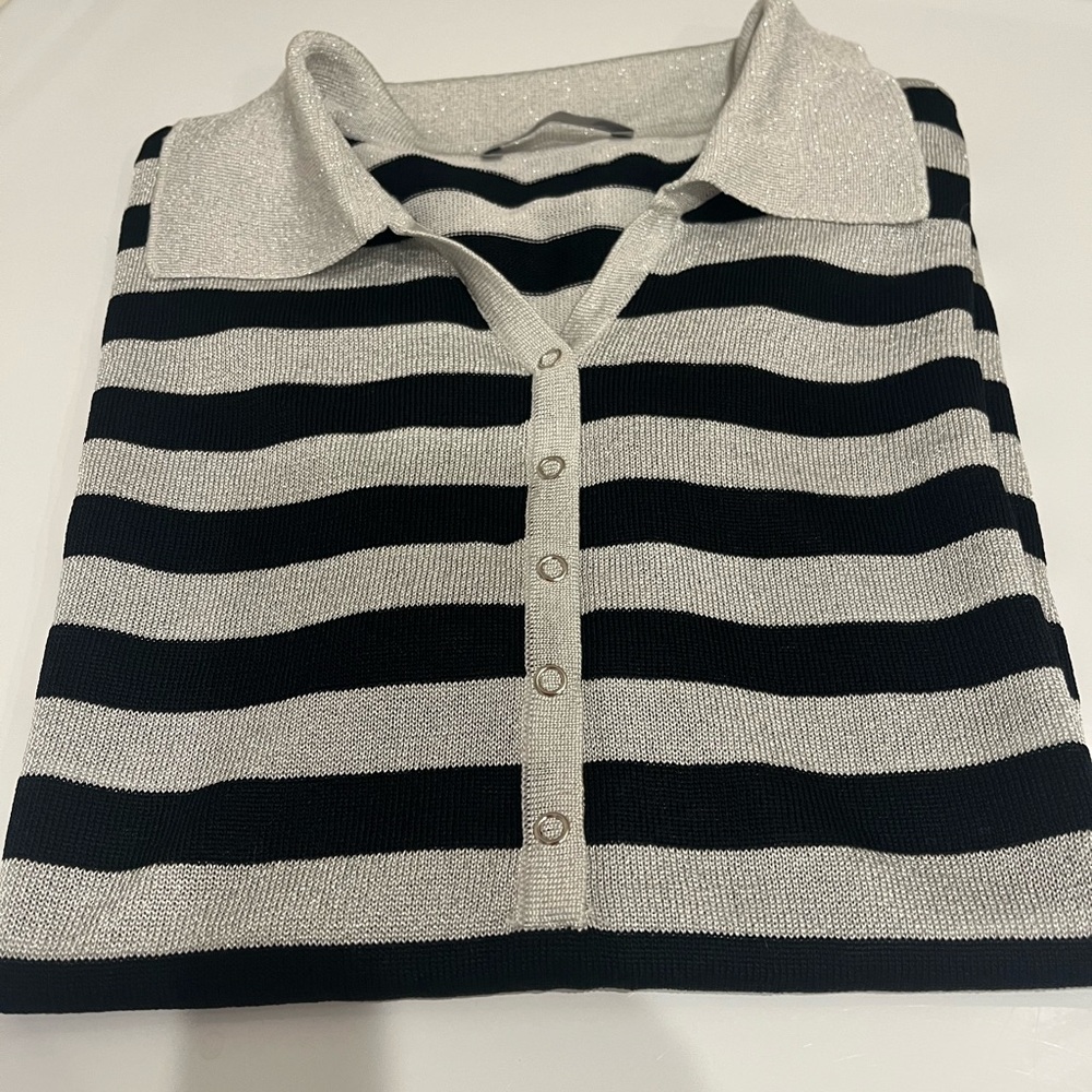 PAT  Black and White Striped Polo‎ Shirt SIZE S - Picture 4 of 6